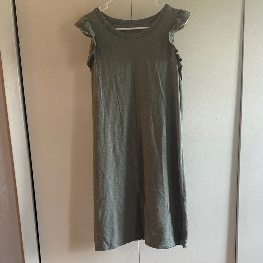 Olive Midi Dress with Ruffle Sleeves